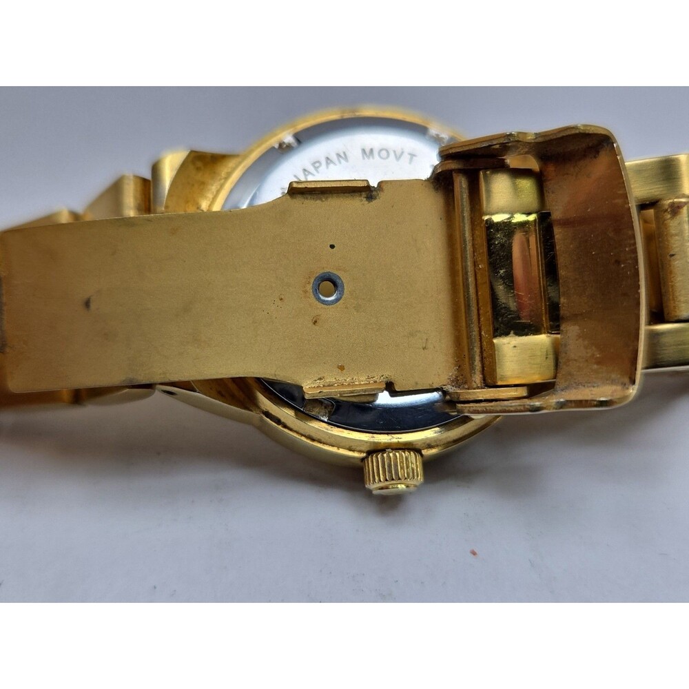Croton Womens Gold Tone Black Dial Diamond Date Quartz Watch New Battery - Read - Picture 13 of 13